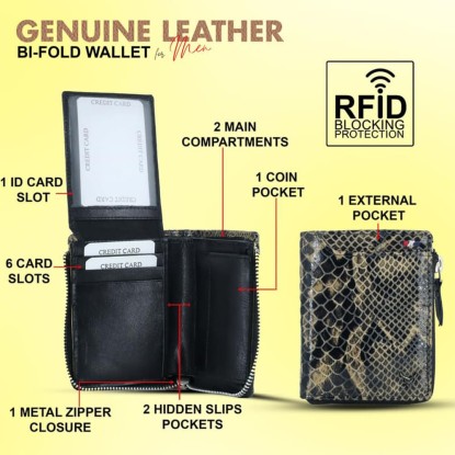 Snakeskin Pattern Genuine Leather Bi-Fold Men's Wallet